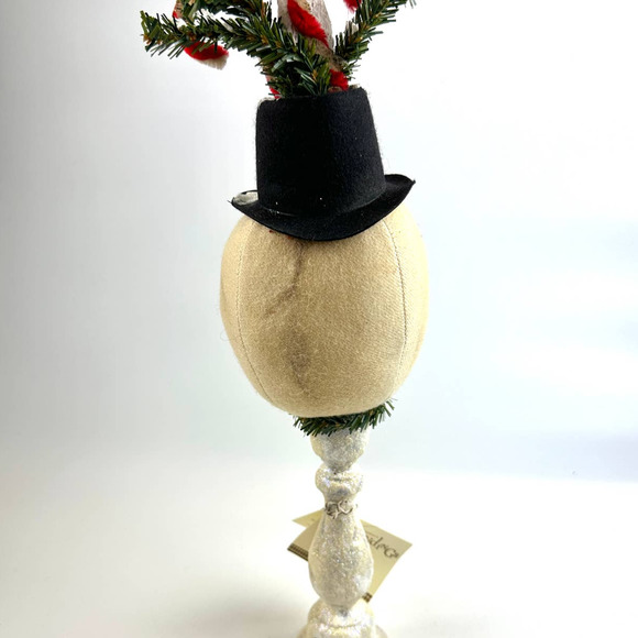 Vintage Whimsical Handmade Snowman Head On A Wooden Candlestick With Candy Canes - Picture 5 of 12
